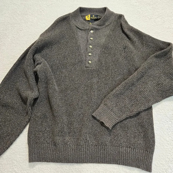 Browning Men's Henley Pullover Sweater Heavy Knit Quarter Button Size M - Picture 1 of 11